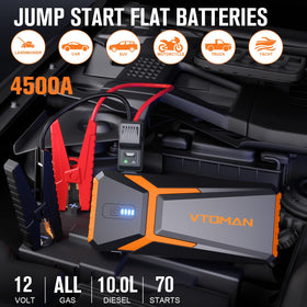 VTOMAN smart jumper cable close-up showing clamp detail and safety indicator for mistake-free use
