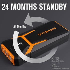 VTOMAN storage case open with cables and manual organized, illustrates portable all-in-one kit convenience