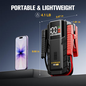 VTOMAN VL7 connected to a car battery demonstrating reliable quick starting benefit