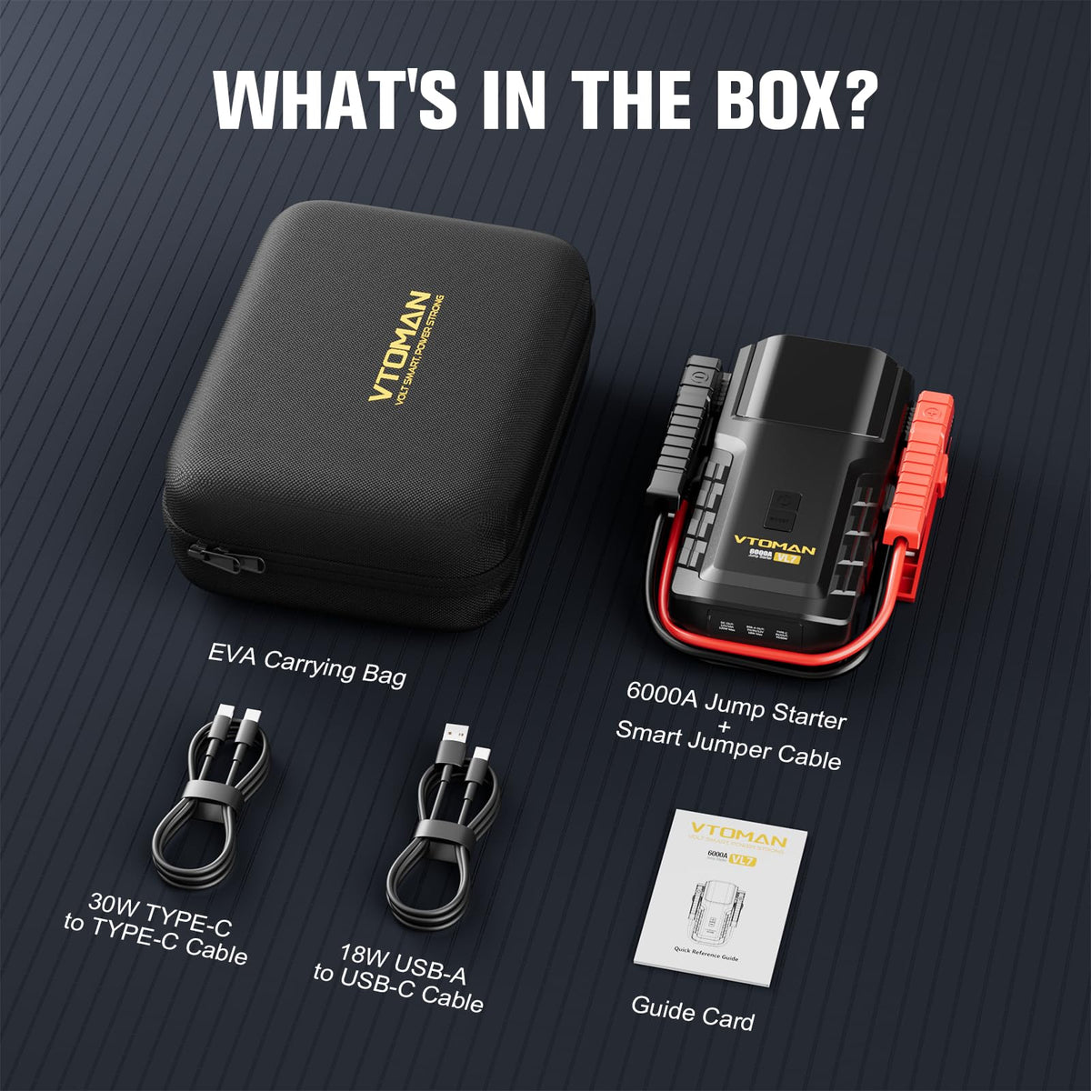 VTOMAN VL7 label and specs detail highlighting LiFePO4 battery longevity benefit