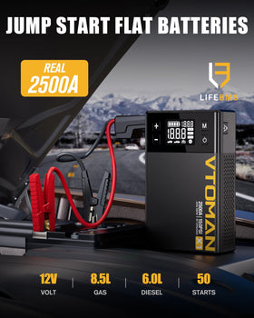 VTOMAN X1 with smart jumper cables attached illustrating safe fast vehicle starting