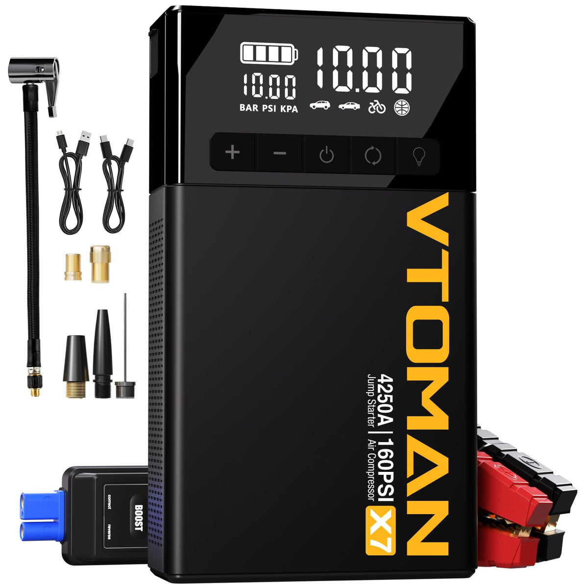 VTOMAN X7 front view showing controls and rugged casing for reliable roadside use