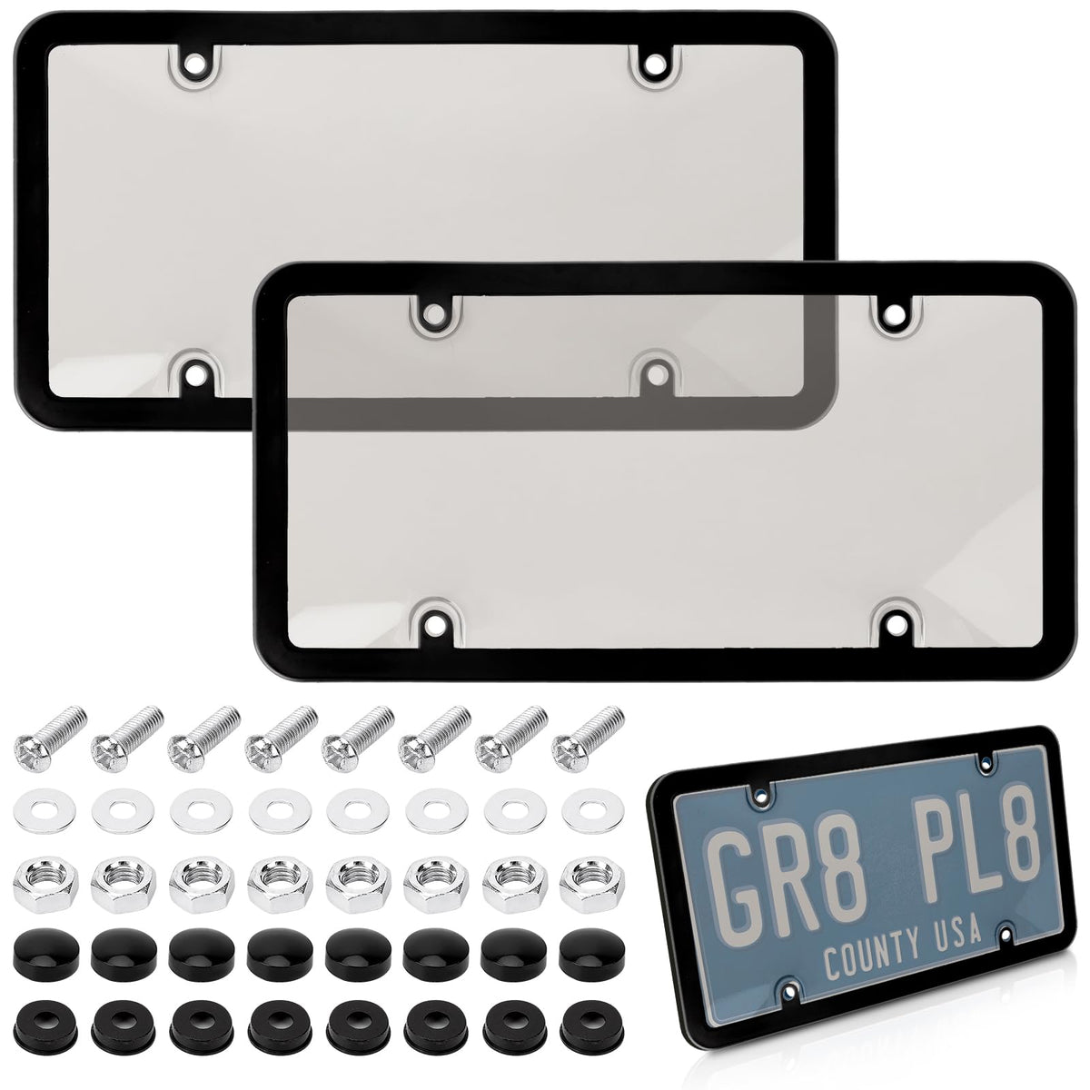 VTVWNM front packaging showing two clear plate protectors and benefits