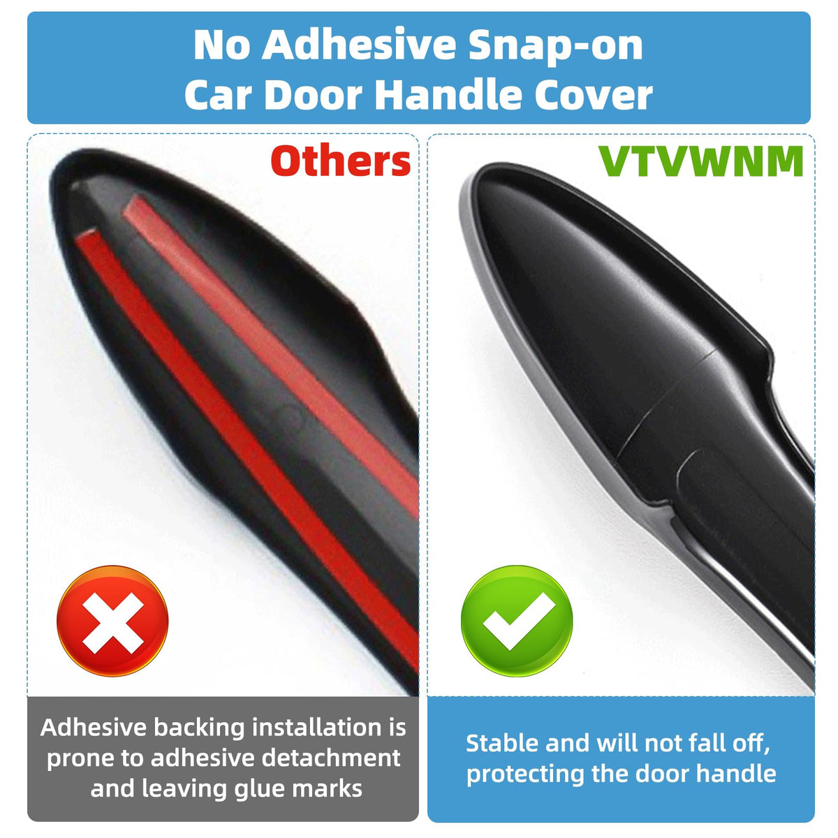 VTVWNM snapped onto door handle with hand pulling to show easy installation