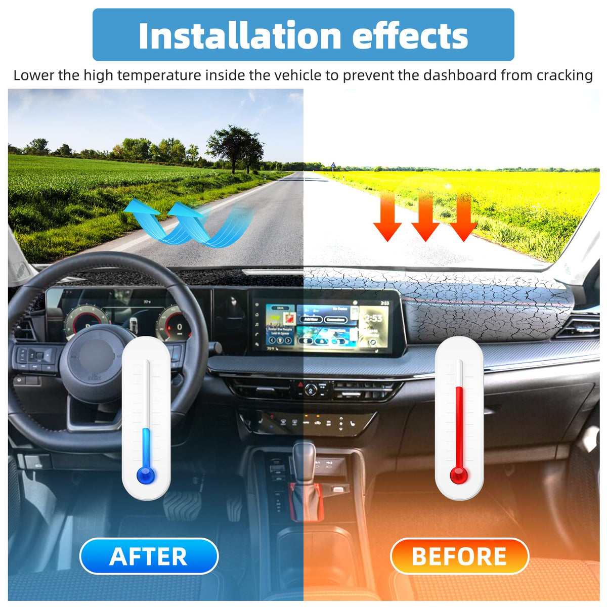 VTVWNM mat beside ruler showing precise fit for Nissan Kicks dashboards
