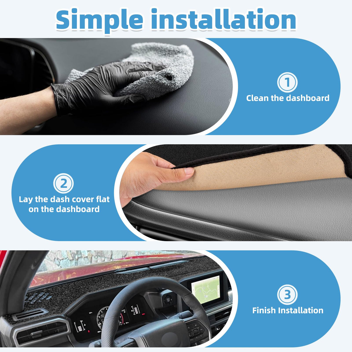 VTVWNM dash cover in Tacoma with sunlight, prevents dashboard heat damage