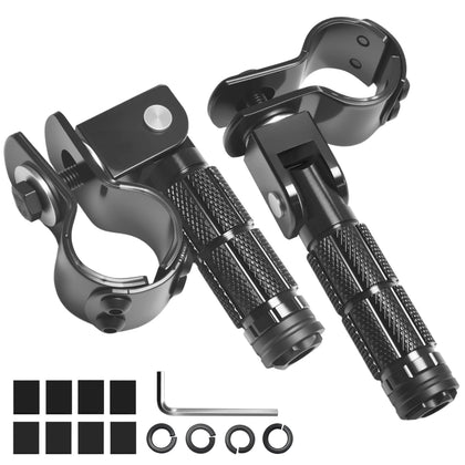 VUOZIP front view of footpegs showing mounting fit and durable finish