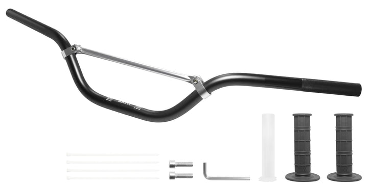 VUOZIP handlebar front view showing full mid-rise kit and black anodized finish, durable upgrade