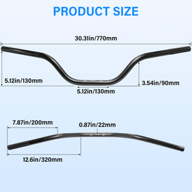 VUOZIP handlebar next to ruler showing dimensions and rise for accurate sizing