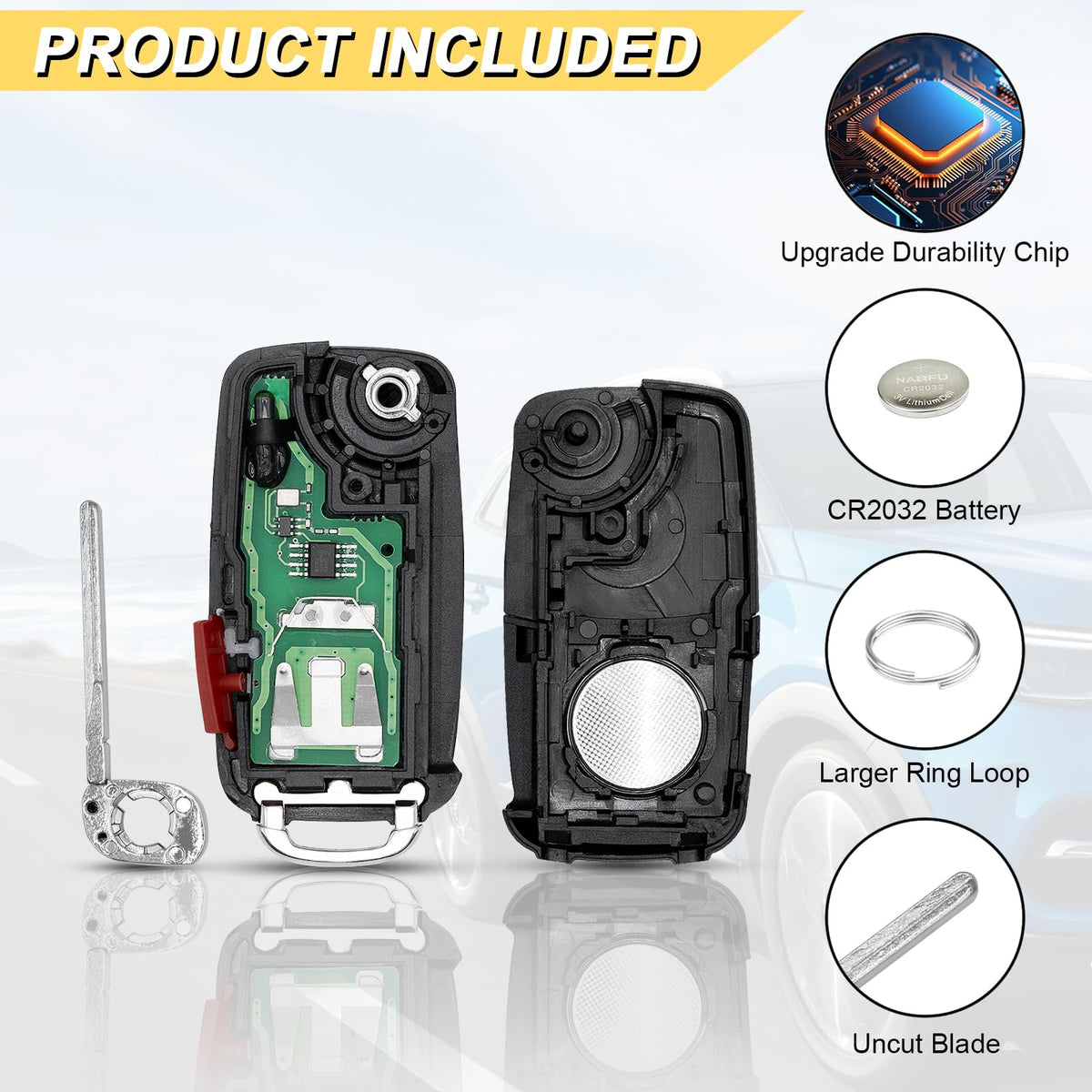 Vurkcy battery installed inside remote ready for locksmith testing and programming
