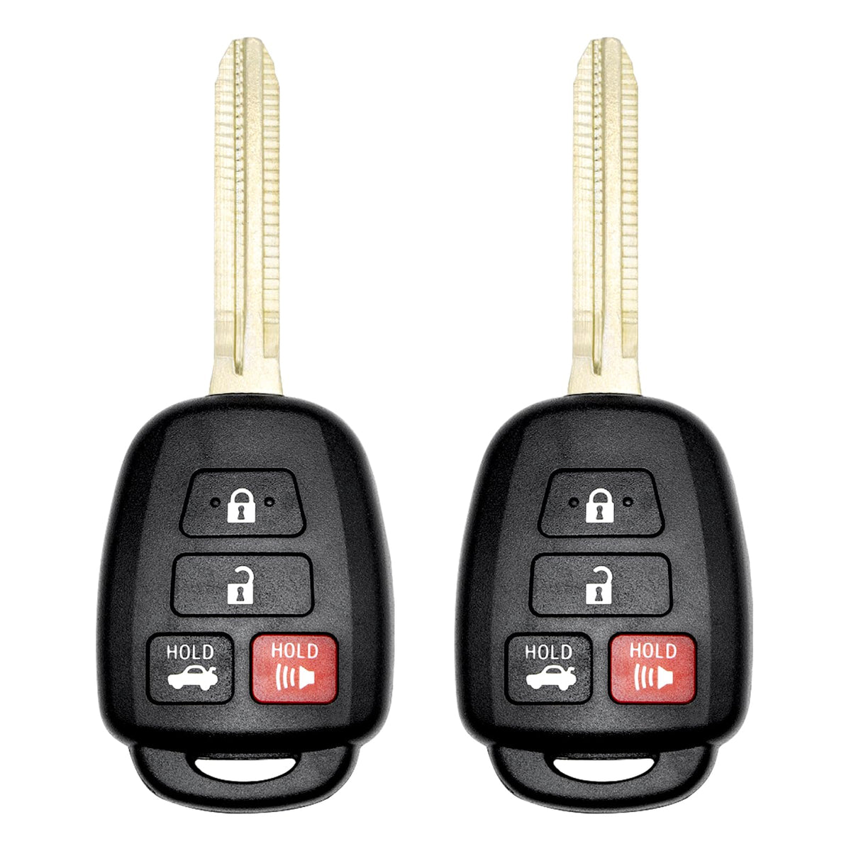 Vurkcy front view of two fobs showing ergonomic shape and correct buttons