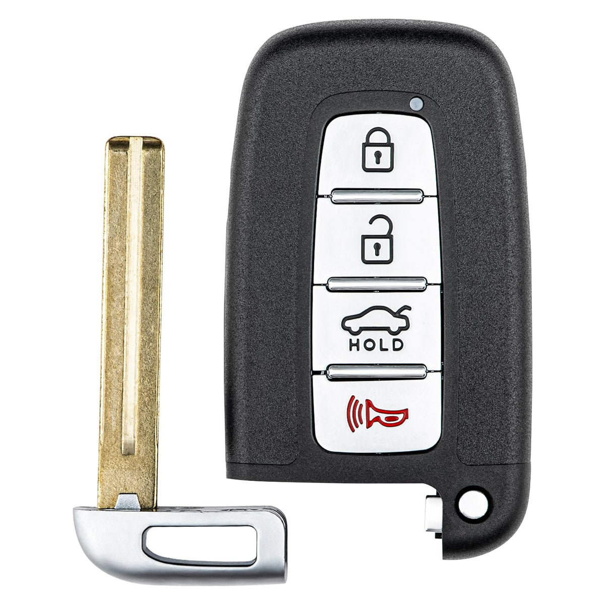 Vurkcy front view of 4-button key fob showing button layout and durable casing benefit