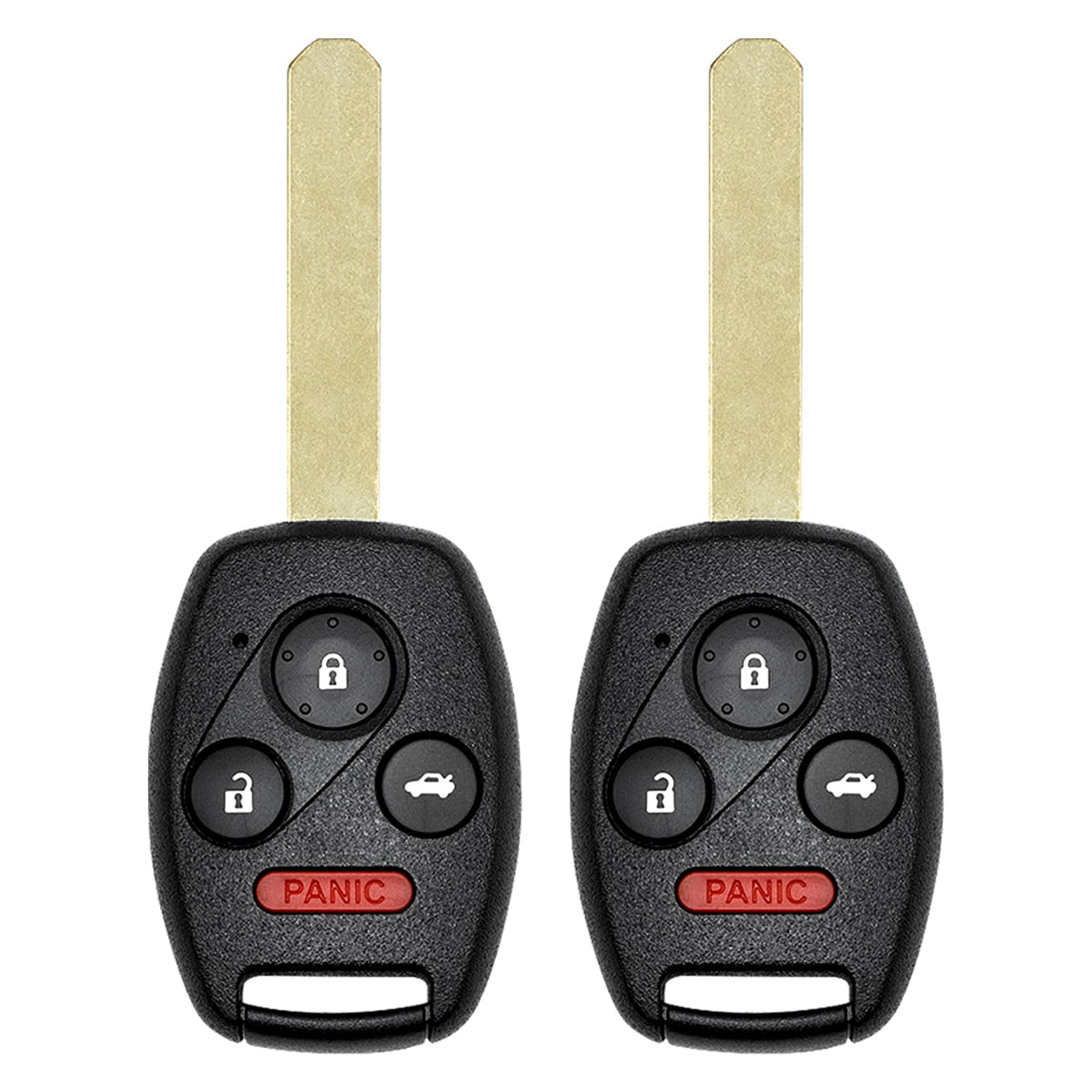 Vurkcy front view of two key fobs showing 4-button layout and clear labeling, reliable replacement