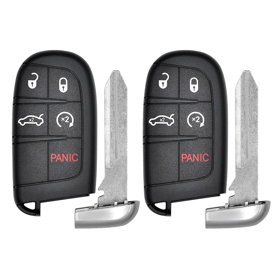 Vurkcy front view of two key fobs showing five buttons and OEM look benefit
