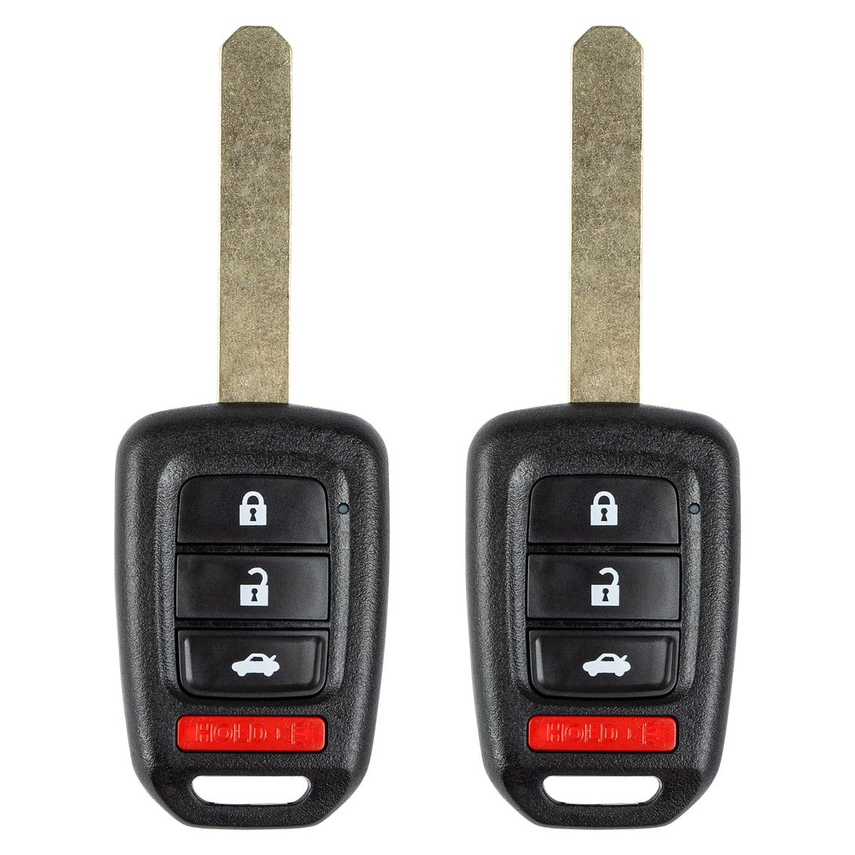 Vurkcy front view of two replacement key fobs showing four-button layout and benefit of ready-to-use functionality