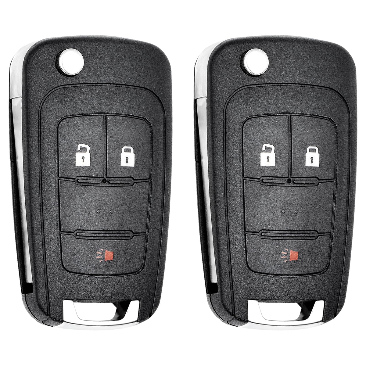 Vurkcy front view of two replacement key fobs showing fit and functionality