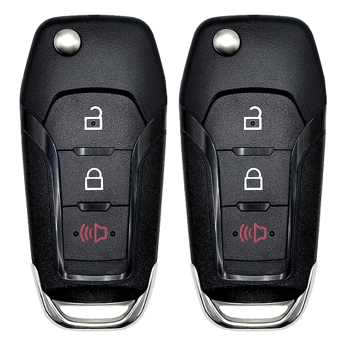Vurkcy front view of three-button replacement key fob showing clear buttons and branding, quick identification benefit