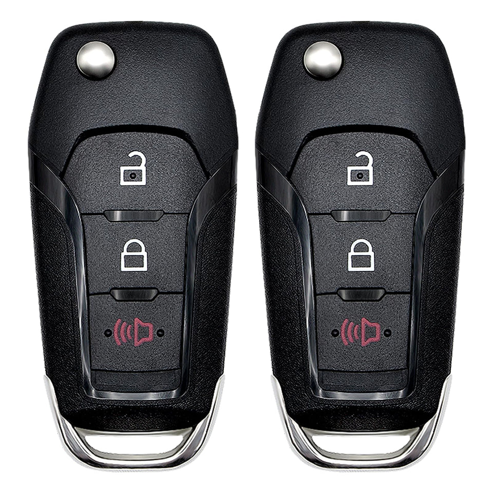 Vurkcy front view of three-button replacement key fob showing clear buttons and branding, quick identification benefit