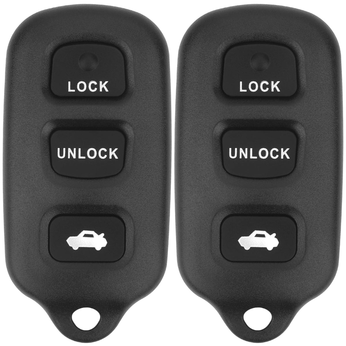 Vurkcy front view of two 4-button remotes showing original button layout and easy replacement
