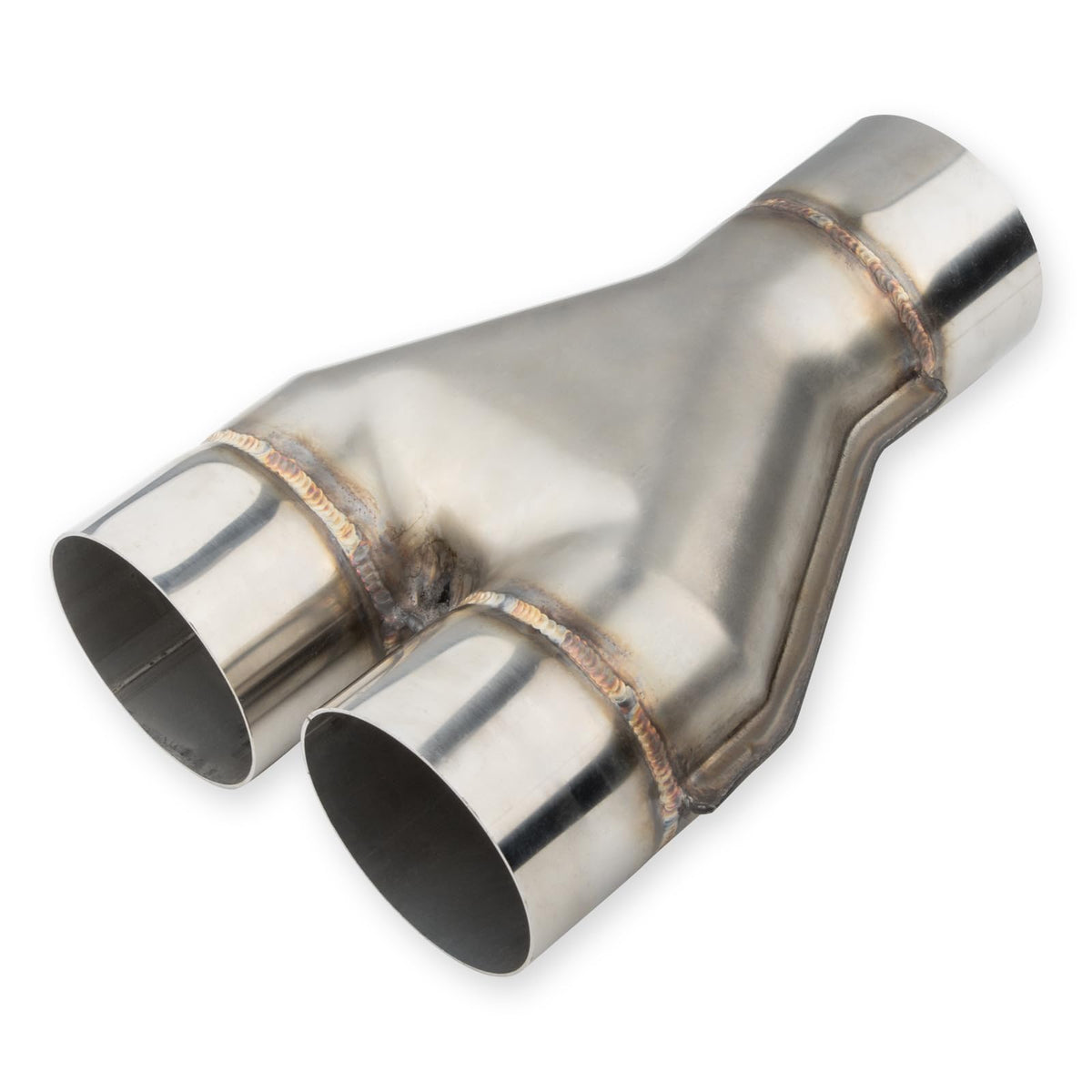 Vurkcy front view of the 3-inch Y pipe showing shape and polished finish for neat joins