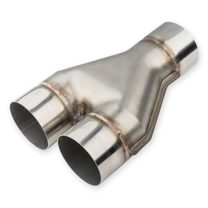 Vurkcy front view of the 3-inch Y pipe showing shape and polished finish for neat joins