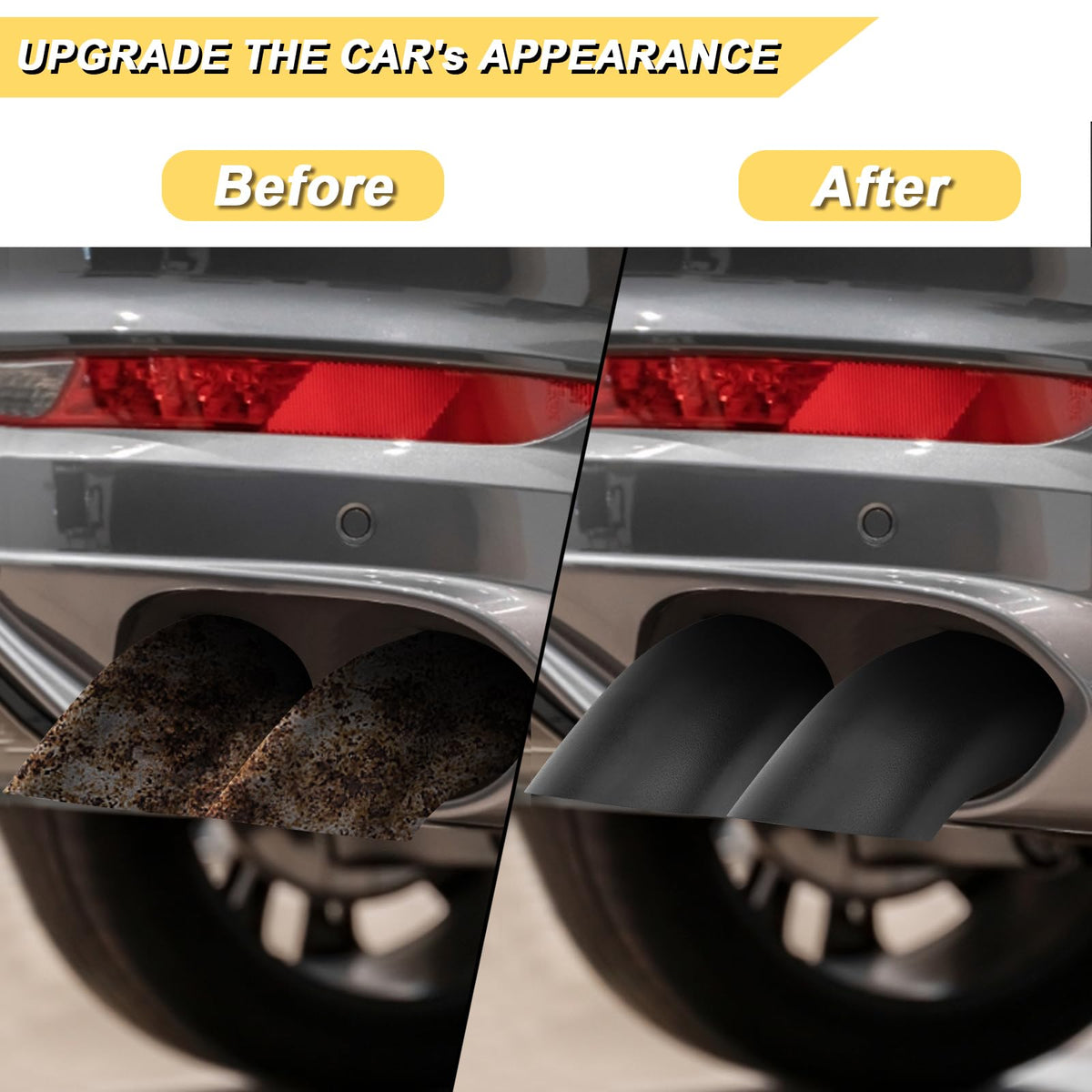 Vurkcy installed on vehicle tailpipe showing improved rear appearance and protection