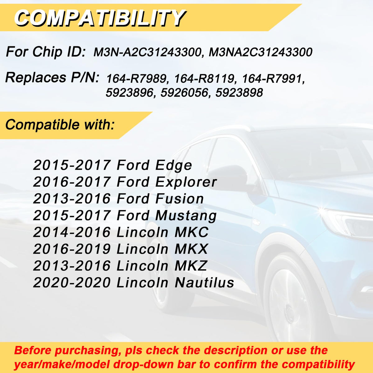 Vurkcy rear label close-up showing FCC ID and product numbers for compatibility verification