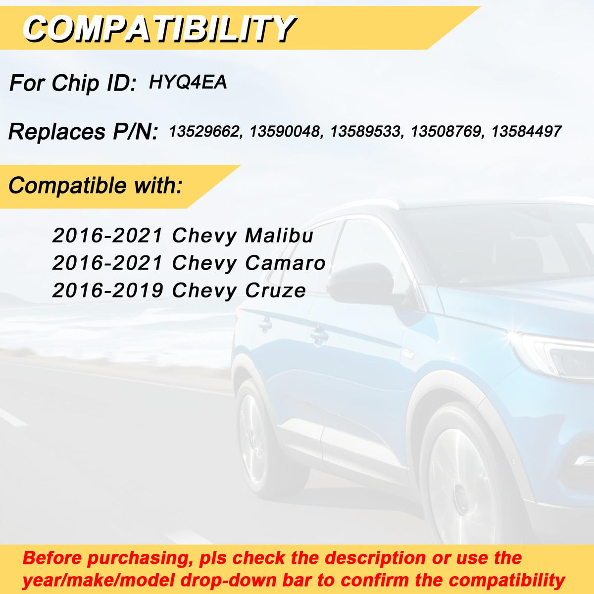 Vurkcy back label close-up showing FCC ID HYQ4EA and compatibility reassurance