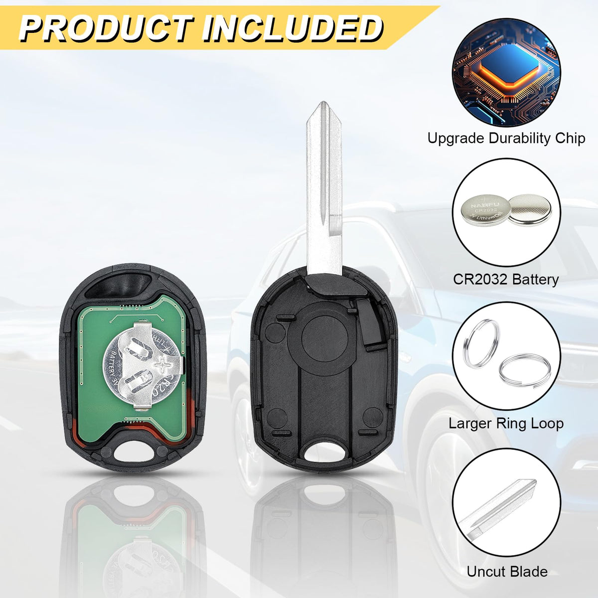 vurkcy battery pre-installed inside fob demonstrating ready-to-program convenience