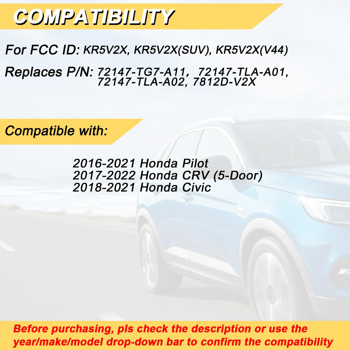 Vurkcy remote rear label close-up showing FCC ID and matching information for easy verification