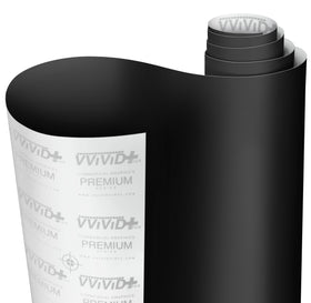VViViD front view of black matte roll showing label and size benefit of clear product details