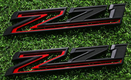 Vxntpart front view of Z71 emblem showing bold black and red finish and improved styling