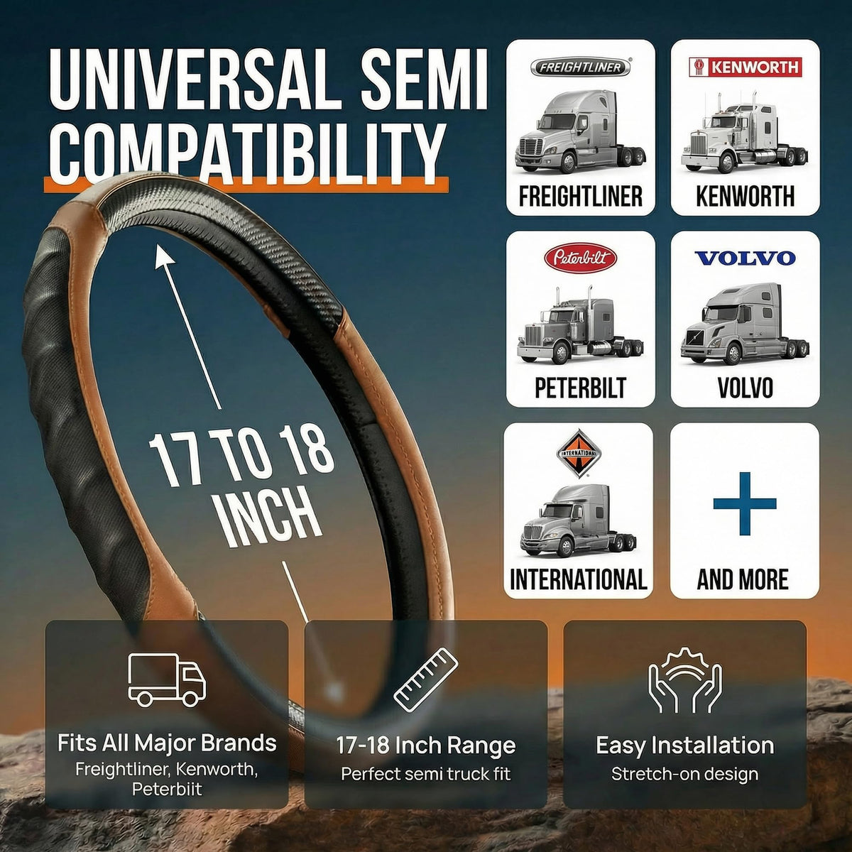 Vyonix on Freightliner Cascadia wheel demonstrating secure fit and control