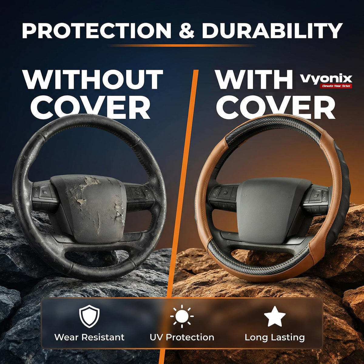 Vyonix on Kenworth T680 wheel illustrating comfortable hand placement