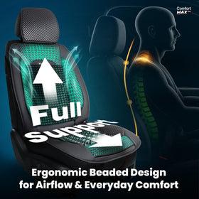 Vyonix seat cover installed in a sedan demonstrating cool comfort and secure fit