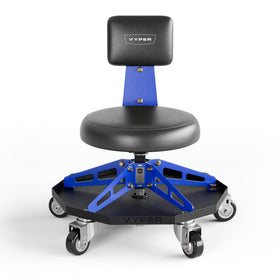 Vyper front view of shop chair showing seat and blue frame for durable comfort