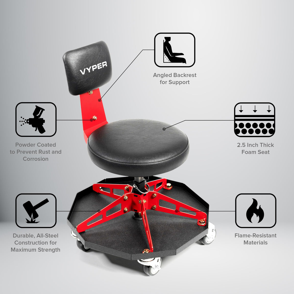 Vyper Industrial in a garage with mechanic using chair for efficient workflow
