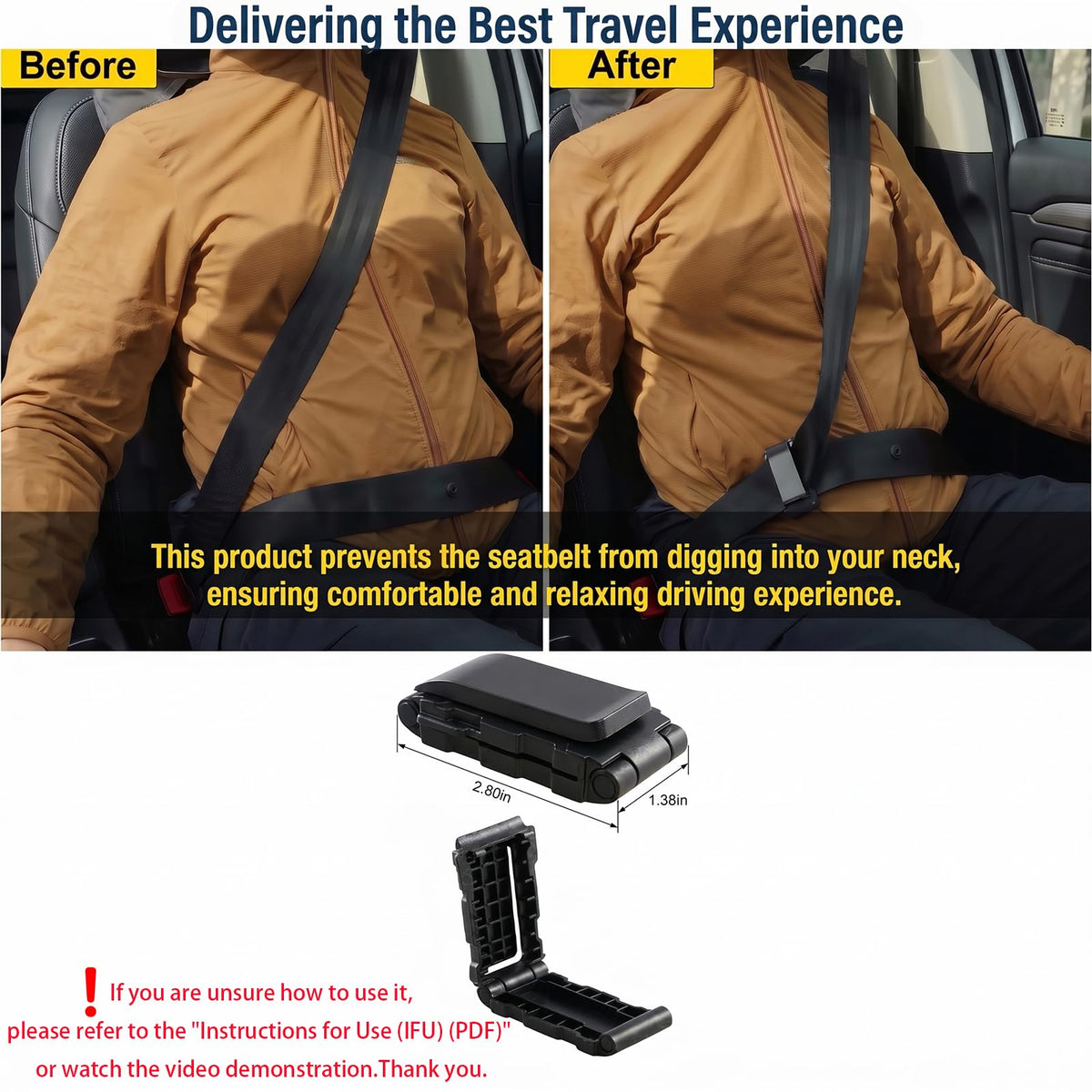 Vyrthas in car on commuter seat showing improved driving comfort