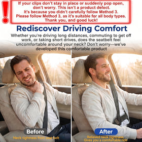 Vyrthas installed on front seatbelt demonstrating neck relief