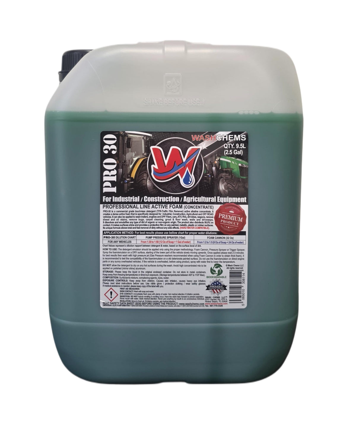 W front label on 2.5 gallon jug showing product identity and volume benefit