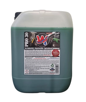 W front label on 2.5 gallon jug showing product identity and volume benefit