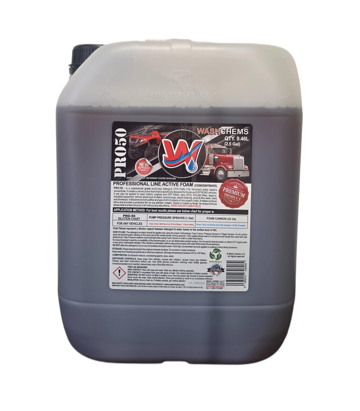 W PRO50 front label view showing product and capacity benefits