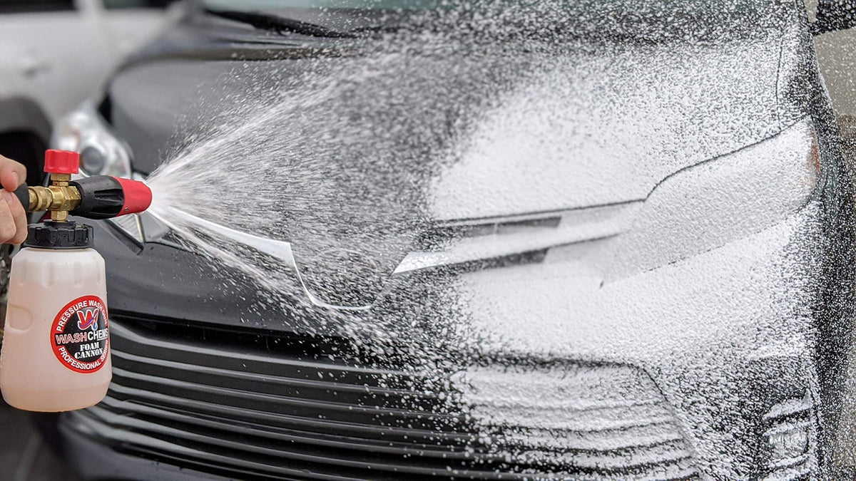 W Wash Chems foam in action on car hood showing thick foam clinging to surface