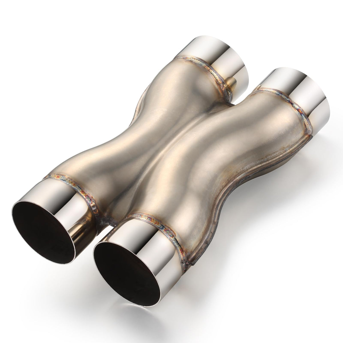 WABUILTOWN front view of X-pipe showing dual 3" inlets and outlets benefit clear fitment