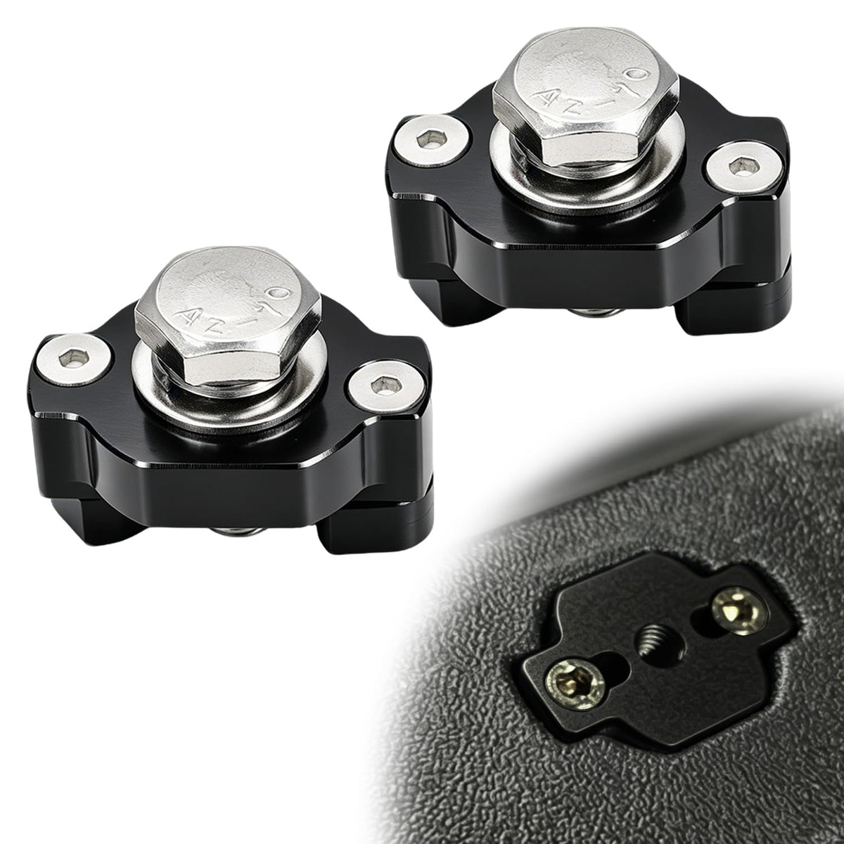 Wacece front view showing two aluminum anchors and fasteners, durable secure mounting