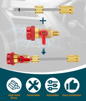 WADEO ball valve detail highlighting quarter-turn operation for minimal refrigerant loss