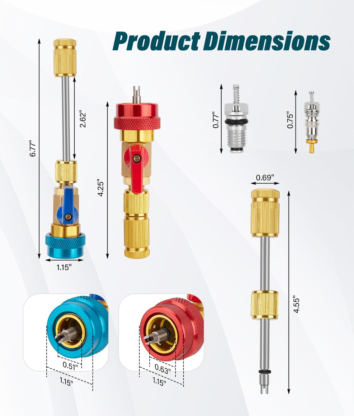 WADEO close-up of spare valve cores showing replacement readiness and time-saving benefit