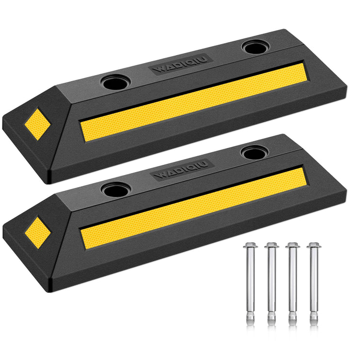 WADIQIU front view parking stoppers showing durable shape and benefit of tire protection