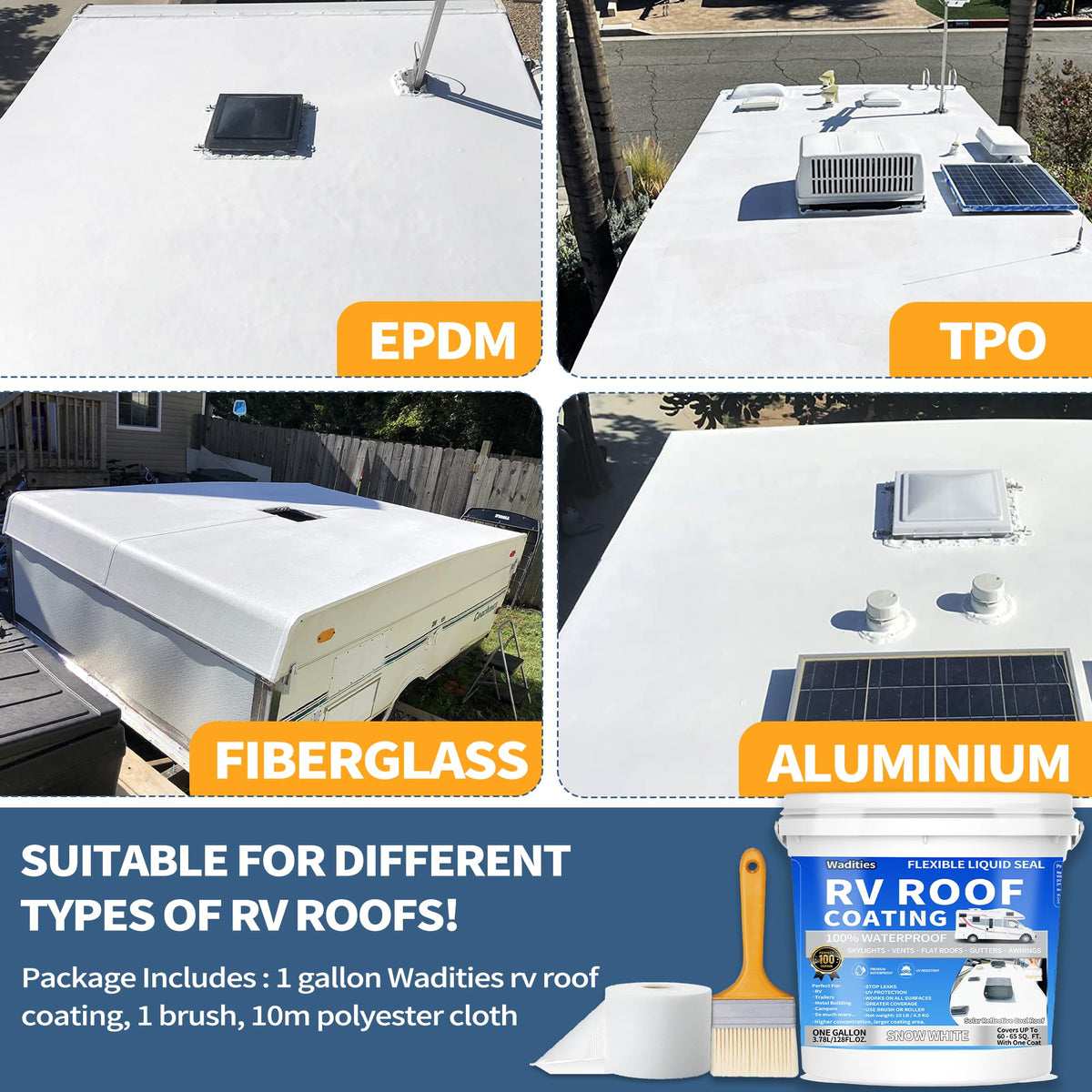 Wadities being brushed onto RV roof illustrating easy application and waterproofing