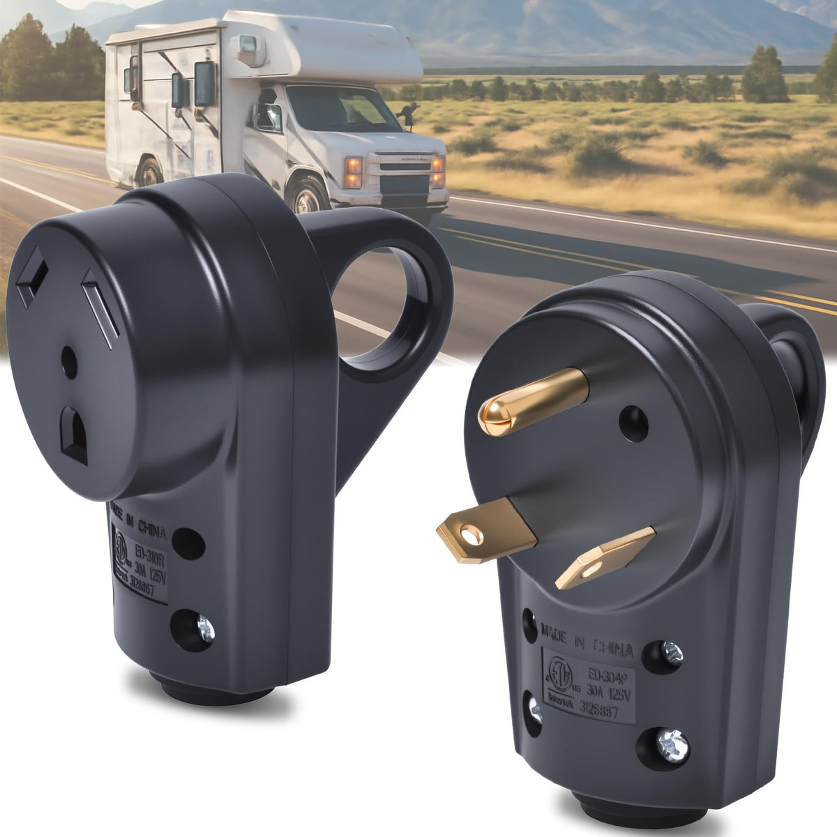 Wadoy front view of 30 amp RV plug set showing complete kit and durable housing benefit